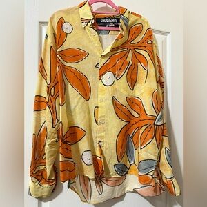Jacquemus Le Gadjo Yellow & Orange Floral Linen Button-Up Shirt Men’s Size 48